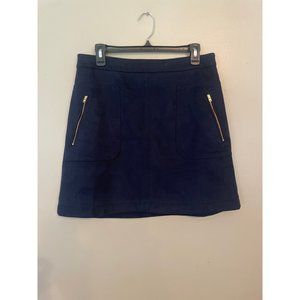 LOFT  Navy dark Blue suede like mini skirt zipper pockets gold  Size 10
